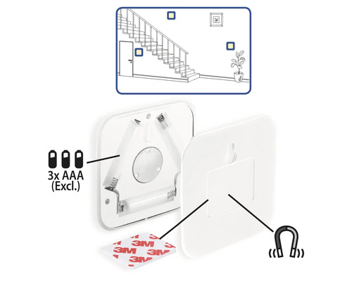 Lampe LED à piles pour montage mural avec fixation magnétique