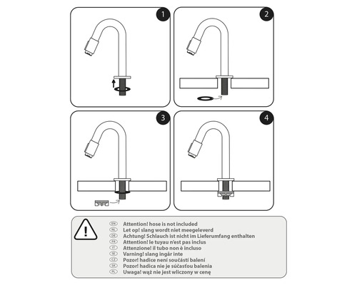 Instructions de montage pour un robinet, tuyau non inclus