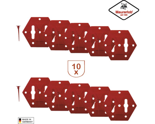 Dix plaques de fixation Mauererlob avec clous