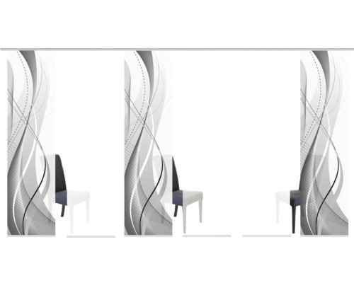 Schiebegardine mit abstraktem Muster im Wohnraum