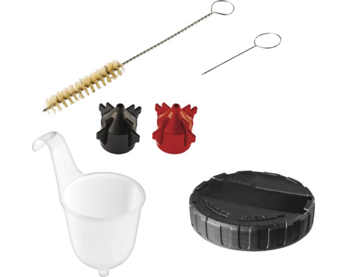 Zubehörset für Farbspritzpistolen mit Reinigungsbürste, Düsen und Farbbehälter