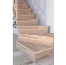 Pertura Wangentreppe Atanas Buche Leimholz mit Setzstufen Seitenwange unbehandelt Buche 1/4-gewendelt unten rechts 80 cm 13 Stufen / 14 Steigungen Stabgeländer