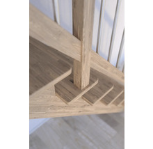 Pertura Wangentreppe Atanas Eiche mit Setzstufen Seitenwange unbehandelt Eiche 1/4-gewendelt unten rechts 100 cm 13 Stufen / 14 Steigungen Stabgeländer