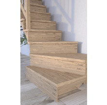 Pertura Wangentreppe Atanas Eiche mit Setzstufen Seitenwange unbehandelt Eiche 1/4-gewendelt unten rechts 100 cm 13 Stufen / 14 Steigungen Stabgeländer