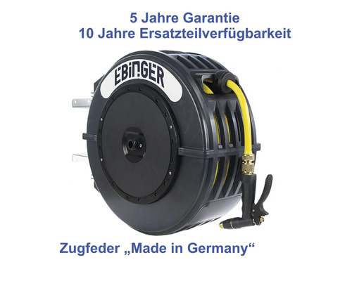Ebinger Schlauchaufroller mit fünf Jahren Garantie und zehn Jahren Ersatzteilverfügbarkeit