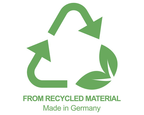 Symbol für recyceltes Material, hergestellt in Deutschland