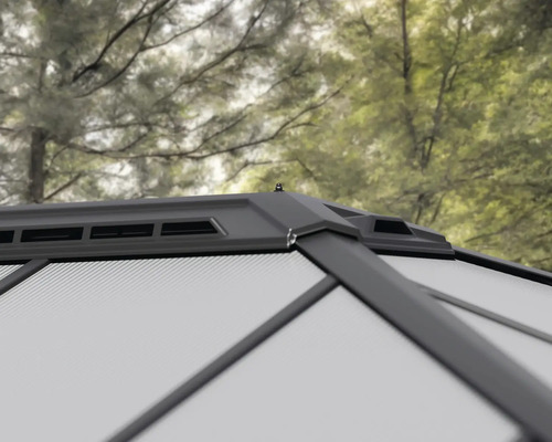 Gros plan sur la structure du toit d''un pavillon de jardin