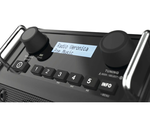 Gros plan d''une radio noire avec des boutons et un écran