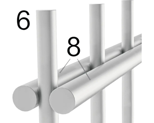 Vue détaillée d''une étagère métallique avec les numéros 6 et 8 pour l''identification.