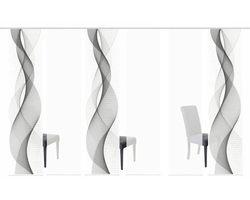 Panneau coulissant avec motif ondulé abstrait et représentation partielle d''une chaise