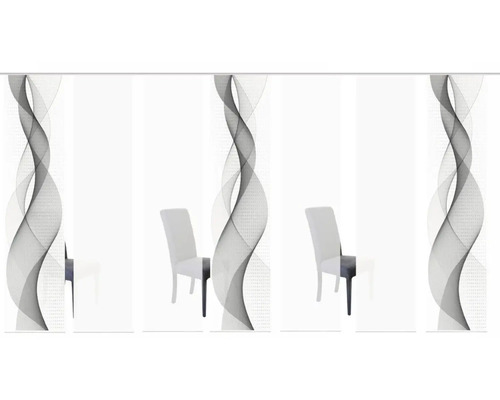 Panneau coulissant avec motif ondulé et chaises