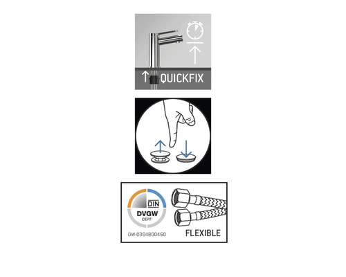 Merkmale: Schnellmontagesystem, Excentergarnitur, Deutsches Vereinigung des Gas- und Wasserfaches Zertifikat, flexibel