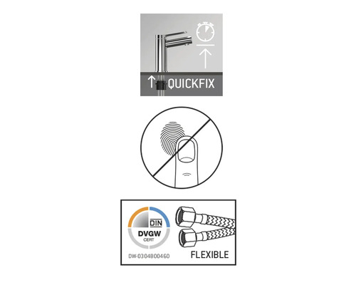 Informationen zu Quickfix, Antifingerabdruck und flexiblen Anschlussschläuchen