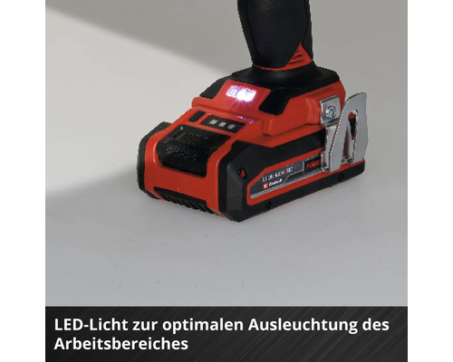 Akkuschrauber Detailansicht mit LED-Leuchte zur Arbeitsbereichsbeleuchtung