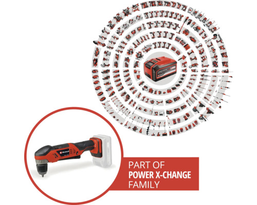 Einhell Akku-Winkelbohrmaschine als Teil der Power X-Change Familie.