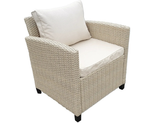 Fauteuil en rotin avec coussins d''assise et de dossier pour le jardin