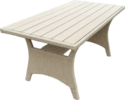 Table de jardin avec aspect rotin et plateau rectangulaire