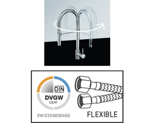 Schwenkbarer Wasserhahn und Deutsches Verein des Gas- und Wasserfaches Zertifikat