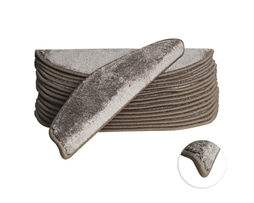 Kit de tapis d'escalier Sweet demi-rond taupe 16,5x56x3,5 cm 15 pces Marches d''escalier en moquette empilées avec vue détaillée