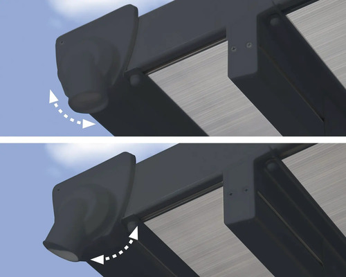 Verstellbare Lamellen einer Terrassenüberdachung im Detail