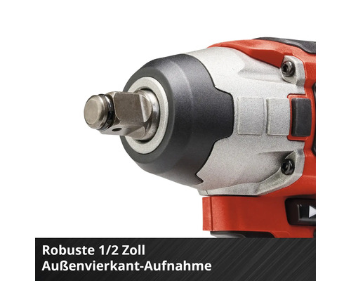 Vue détaillée d'une clé à chocs à batterie avec entraînement carré mâle 1/2 pouce.