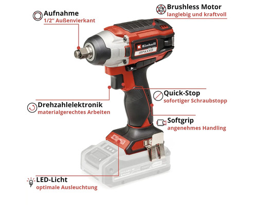 Visseuse à choc sans fil Einhell avec lumière LED et moteur sans balais