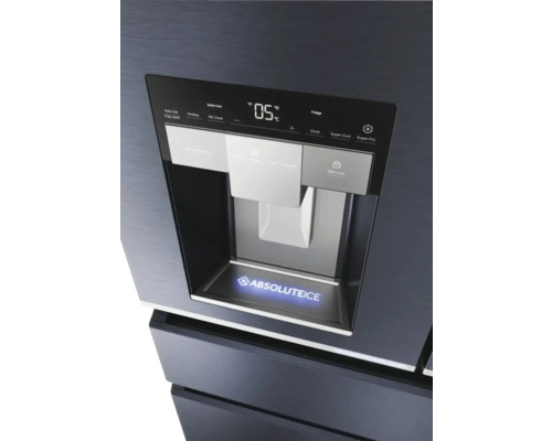 Vue détaillée d''un réfrigérateur avec distributeur de glaçons et affichage numérique de la température