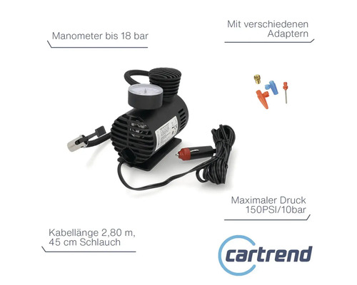 Compresseur noir avec manomètre et différents adaptateurs