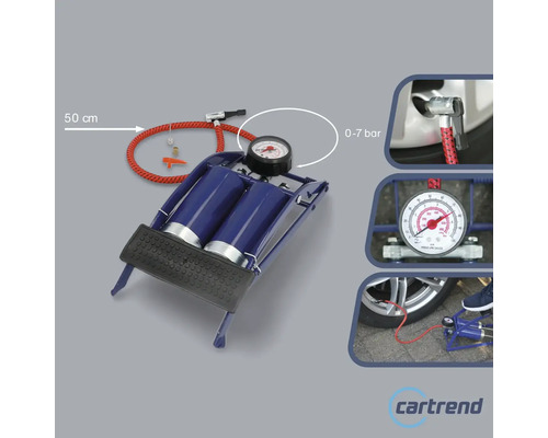 Doppelzylinder-Fußluftpumpe mit Manometer und 50 Zentimeter Schlauch zum Aufpumpen von Reifen