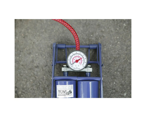 Doppelzylinder-Fußluftpumpe mit Manometer und TÜV-Siegel