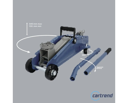 Cric rouleur avec une hauteur de levage maximale de 340 millimètres