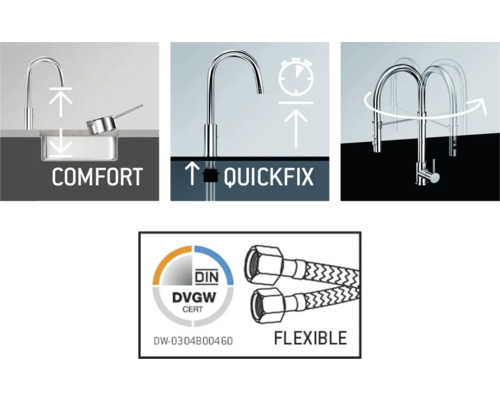 Komfort, Quickfix, Flexibel und DVGW Zertifizierung für eine Küchenarmatur
