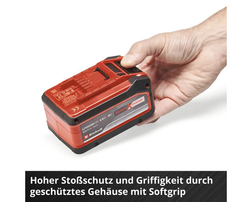 Einhell 18 Volt Akku Power X-Change in der Hand