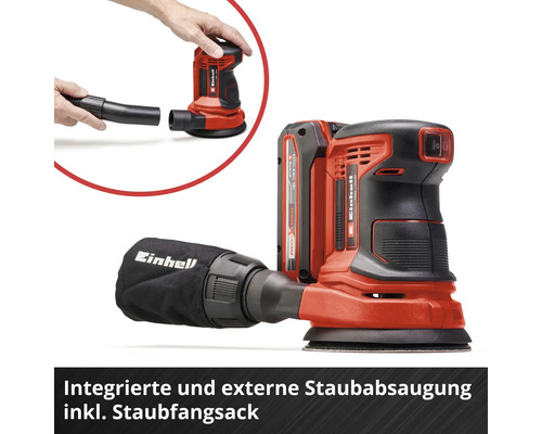 Einhell Akku-Exzenterschleifer mit Staubabsaugung und Staubfangsack