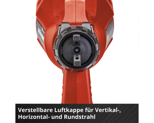 Detailansicht einer Farbspritzpistole mit verstellbarer Luftkappe für Vertikal-, Horizontal- und Rundstrahl