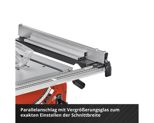 Parallelanschlag mit Vergrößerungsglas zum exakten Einstellen der Schnittbreite