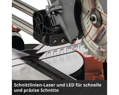 Gehrungssäge mit Schnittlinienlaser und LED-Beleuchtung für präzise Schnitte