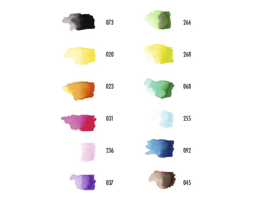 Farbpalette mit verschiedenen Farbtönen und Nummern