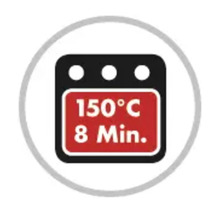 Symbol für 150 Grad Celsius für 8 Minuten