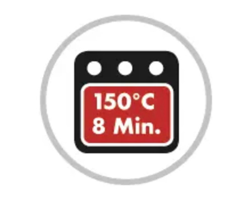 Symbol für 150 Grad Celsius für 8 Minuten