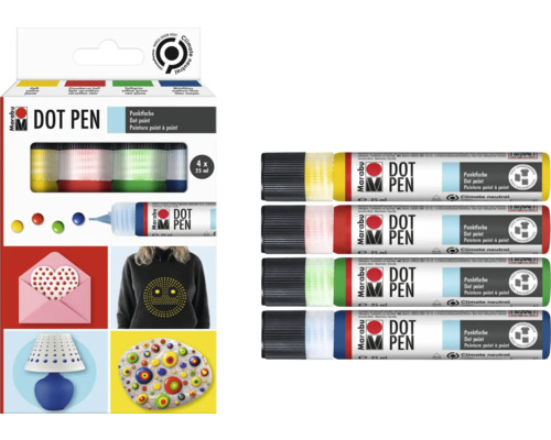 Marabu Dot Penset mit vier Stiften in den Farben Gelb, Rot, Grün und Blau