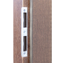Fenstergriffmulde aus Metall an einem braunen Fenster