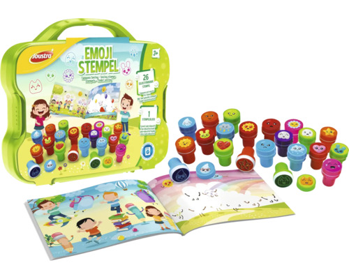 Set de tampons Emoji avec valise et livre de coloriage