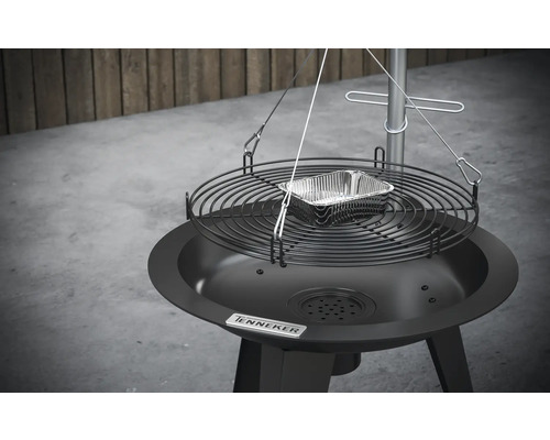 Gril pivotant avec grille et récipient en aluminium