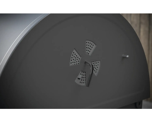 Vue détaillée du régulateur de ventilation d''un barbecue à charbon de bois