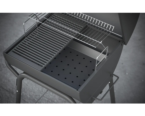 Barbecue à charbon de bois ouvert avec grille et grille de maintien au chaud