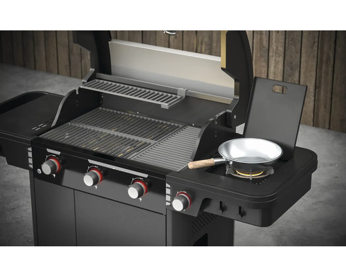 Gril à gaz avec grilles, brûleur latéral et boutons de commande