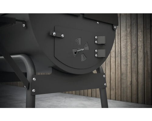 Vue détaillée d''un chariot de barbecue noir avec ventilation réglable