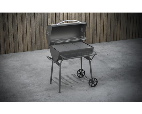 Barbecue au charbon de bois avec roulettes et espace de rangement