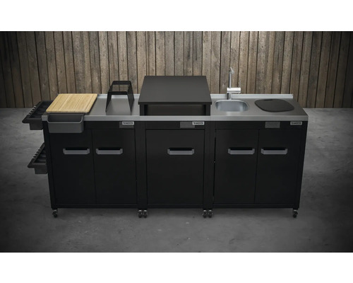 Modulare Aussenküche mit Spüle, Schneidebrett und Stauraum